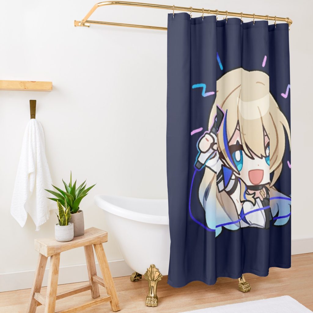 Honkai Star Rail Chibi Serval- Mic Shower Curtain Official Honkai: Star Rail Merch